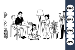 Black And White Office Scene Vector Svg Bundle Product Image 1