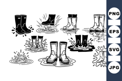 Hand Drawn Rain Boot Splash Vector Clipart Set Product Image 1