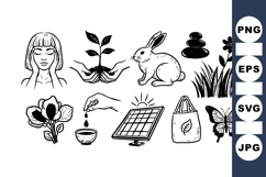 Hand Drawn Eco Wellness Vector Clipart Bundle for Crafts Product Image 1