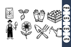 Hand Drawn Gardening Tools Vector Clipart Set Product Image 1