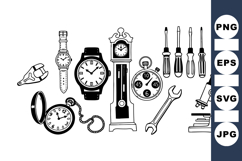 Vintage Clock And Tool Vector Clipart Bundle For Crafts Product Image 1