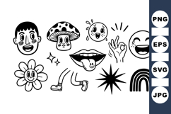 Retro Cartoon Doodle Vector Clipart Collection Set Product Image 1