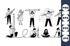 Children Holding Giant Pencil SVG Clipart Bundle Product Image 1