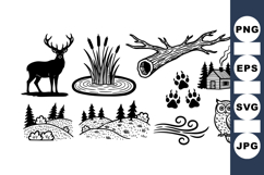 Rustic Woodland Animals And Nature Silhouette Vector Set Product Image 1