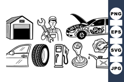 Hand Drawn Car Repair Vector Clipart Set Bundle Product Image 1