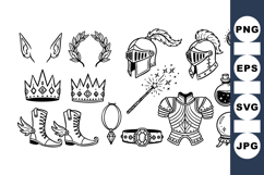 Hand Drawn Medieval Fantasy Armor And Magic Clipart Set Product Image 1