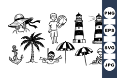 Hand Drawn Summer Beach Vector Clipart Set Product Image 1