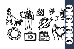 Hand Drawn Healthcare Charity Icon Vector Set Product Image 1