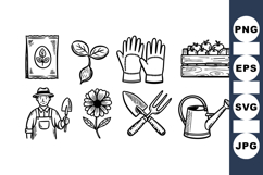 Hand Drawn Rustic Gardening Tools Clipart Product Image 1