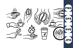 Hand Drawn Coffee Beans And Cups Vector Set Product Image 1