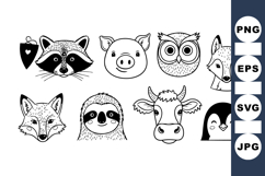 Hand Drawn Woodland Animal Faces Vector Bundle Product Image 1