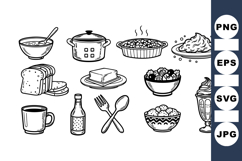 Hand Drawn Kitchen and Meal Icon Clipart Set Product Image 1