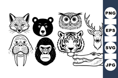 Wild Animal Head Vector Clipart Bundle for Crafts Product Image 1