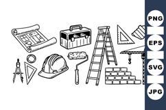 Hand Drawn Construction Tools Vector Clipart Set Product Image 1
