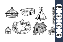 Hand Drawn Tribal Village Buildings Clipart Set Product Image 1