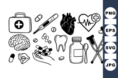 Hand Drawn Medical Icon Vector Clipart Set Product Image 1