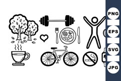 Healthy Lifestyle Vector Icon Set Bundle for Fitness Design Product Image 1