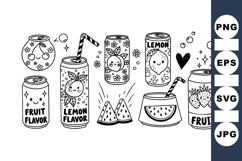 Hand Drawn Cute Fruit Soda Can Clipart Set Product Image 1