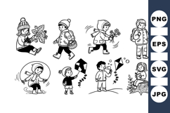 Black And White Kids Outdoor Activity Clipart Set Product Image 1