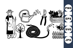 Hand Drawn Garden Tools And Vegetable Harvest Product Image 1
