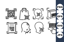 Outlined Barcode And QR Code Scan Icon Set Product Image 1