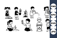Black And White Kids Gardening Activity Clipart Bundle Product Image 1