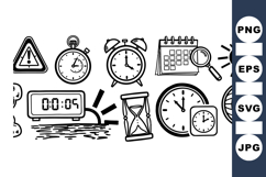 Hand Drawn Time and Clock Icon Vector Set Product Image 1