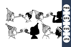 Vintage Kids Party Silhouette Vector Bundle for Invitations Product Image 1