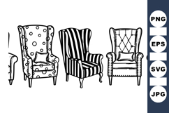Hand Drawn Vintage Armchair Clipart Bundle for Crafts Product Image 1