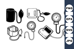Vintage Medical Blood Pressure Monitor Clipart Set Product Image 1