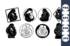 Minimalist Mother And Baby Silhouette Clipart Bundle Product Image 1
