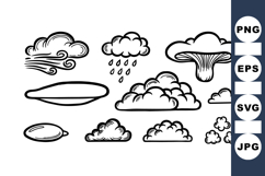 Vintage Hand Drawn Cloud Clipart Set For Weather Designs Product Image 1