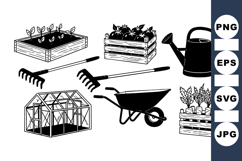 Black And White Rustic Garden Tools Clipart Bundle Product Image 1