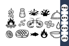 Hand Drawn Seafood Fishing Clipart Bundle with Campfire Product Image 1
