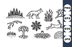 Hand Drawn Winter Animal Forest Clipart Bundle Product Image 1