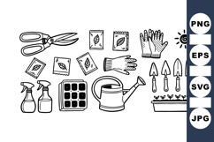 Hand Drawn Gardening Tools Clipart Set for Crafts Product Image 1