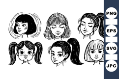 Hand Drawn Female Portrait Illustrations Set Product Image 1