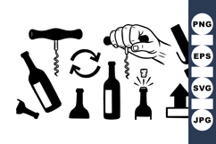 Vintage Corkscrew and Wine Bottle Clipart Bundle for Bar Product Image 1