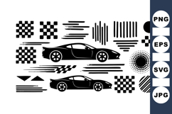 Racing Car and Flag Clipart Vector Set for Speed Designs Product Image 1