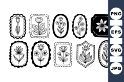 Vintage Black Line Floral Clipart Frame Collection Product Image 1