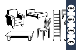 Minimalist Black Line Furniture Clipart Set for Interiors Product Image 1