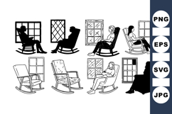 Vintage Rocking Chair Silhouette Clipart Set for Crafts Product Image 1