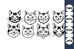 Hand Drawn Cat Face Clipart Set For Crafting Product Image 1