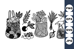 Hand Drawn Eco Grocery Market Bag Clipart Bundle Product Image 1