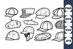 Hand Drawn Vintage Baseball Cap Clipart Bundle for Crafts Product Image 1
