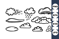 Hand Drawn Cloud Vector Clipart Set for Weather Design Product Image 1