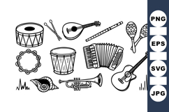 Hand Drawn Vintage Music Instruments Clipart Set Product Image 1