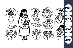 Hand Drawn Mother And Baby Protection Clipart Set Product Image 1