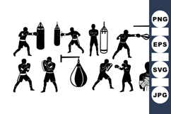 Boxing Silhouette Clipart Set For Sports Design Product Image 1