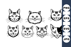 Hand Drawn Cat Face Clipart Bundle for Crafts Product Image 1